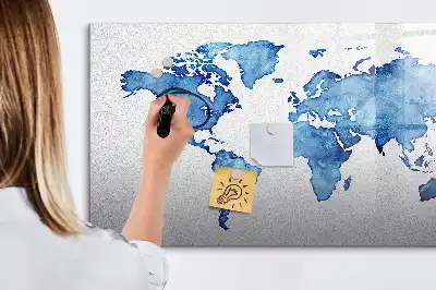 Schreib-Magnettafel mit Aquarell-Weltkartenmotiv