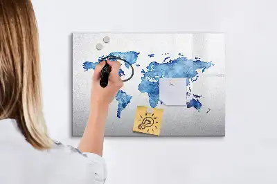 Schreib-Magnettafel mit Aquarell-Weltkartenmotiv