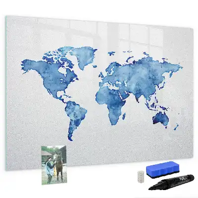 Schreib-Magnettafel mit Aquarell-Weltkartenmotiv