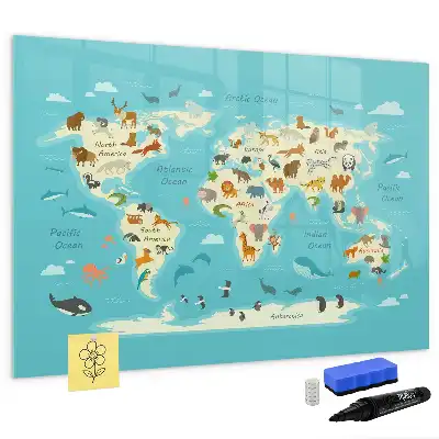 Tier-Weltkarte beschreibbare Magnettafel