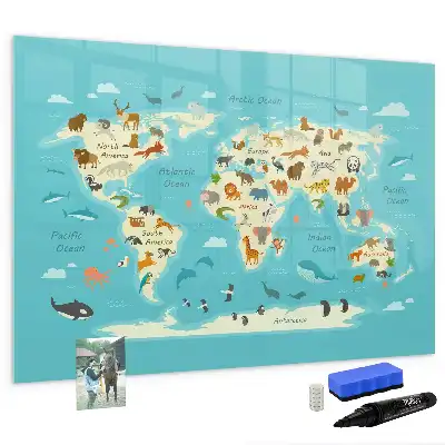 Tier-Weltkarte beschreibbare Magnettafel