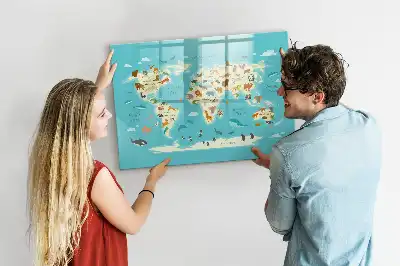 Tier-Weltkarte beschreibbare Magnettafel