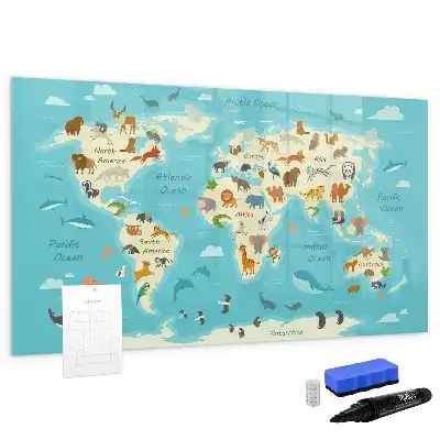 Tier-Weltkarte beschreibbare Magnettafel