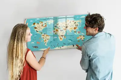 Tier-Weltkarte beschreibbare Magnettafel