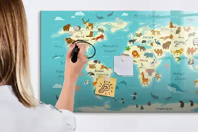 Tier-Weltkarte beschreibbare Magnettafel