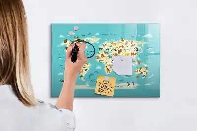 Tier-Weltkarte beschreibbare Magnettafel