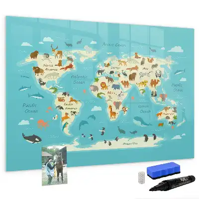 Tier-Weltkarte beschreibbare Magnettafel
