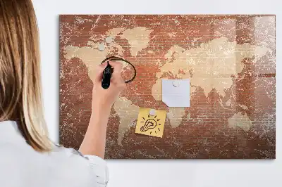 Schreib-Magnettafel mit Weltkartenmotiv auf Ziegeloptik