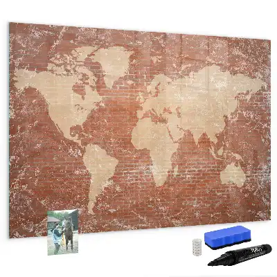 Schreib-Magnettafel mit Weltkartenmotiv auf Ziegeloptik