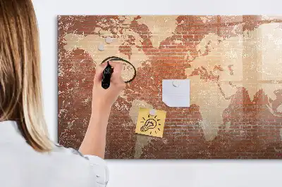 Schreib-Magnettafel mit Weltkartenmotiv auf Ziegeloptik