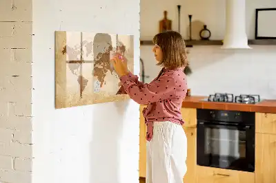 Magnetische Weltkarte im antiken Stil mit beschreibbarer Oberfläche
