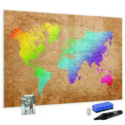 Regenbogen-Weltkarte beschreibbare Magnettafel