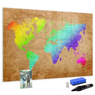 Regenbogen-Weltkarte beschreibbare Magnettafel