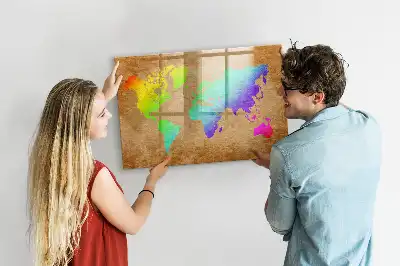 Regenbogen-Weltkarte beschreibbare Magnettafel
