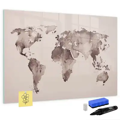 Aquarell-Weltkarte als beschreibbare Magnettafel