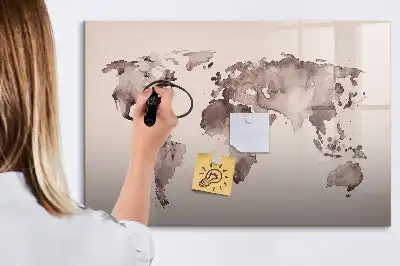 Aquarell-Weltkarte als beschreibbare Magnettafel