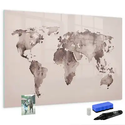 Aquarell-Weltkarte als beschreibbare Magnettafel