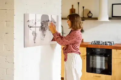 Aquarell-Weltkarte als beschreibbare Magnettafel