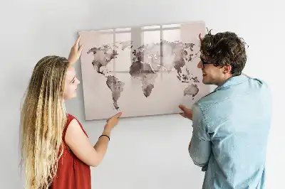 Aquarell-Weltkarte als beschreibbare Magnettafel