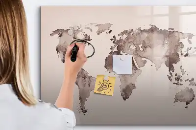 Aquarell-Weltkarte als beschreibbare Magnettafel