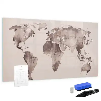Aquarell-Weltkarte als beschreibbare Magnettafel