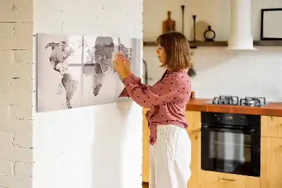 Aquarell-Weltkarte als beschreibbare Magnettafel