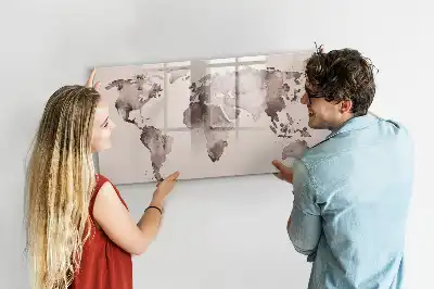Aquarell-Weltkarte als beschreibbare Magnettafel