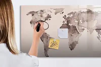 Aquarell-Weltkarte als beschreibbare Magnettafel
