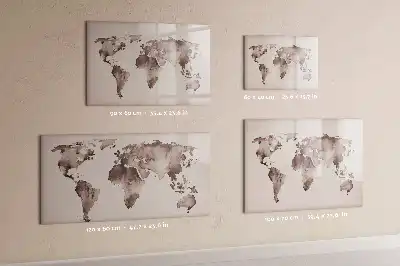 Aquarell-Weltkarte als beschreibbare Magnettafel