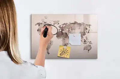 Aquarell-Weltkarte als beschreibbare Magnettafel