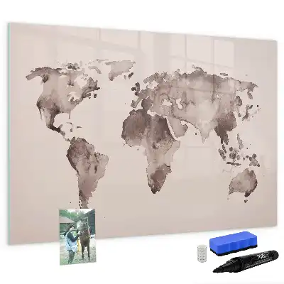 Aquarell-Weltkarte als beschreibbare Magnettafel