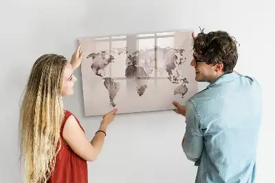 Aquarell-Weltkarte als beschreibbare Magnettafel