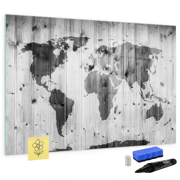 Magnetische Weltkarte auf Holz mit Schreibfunktion