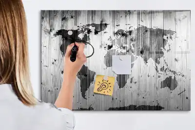 Magnetische Weltkarte auf Holz mit Schreibfunktion