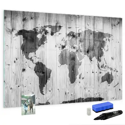 Magnetische Weltkarte auf Holz mit Schreibfunktion