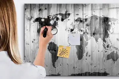 Magnetische Weltkarte auf Holz mit Schreibfunktion