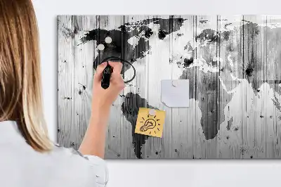 Magnetische Weltkarte auf Holz mit Schreibfunktion
