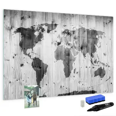 Magnetische Weltkarte auf Holz mit Schreibfunktion
