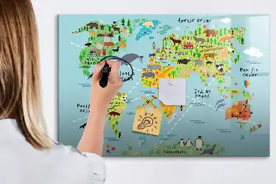 Beschreibbare Magnettafel mit Tier-Weltkarte