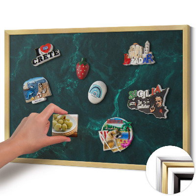 Magnettafel mit goldenem Rahmen Flaschengrüner Marmor