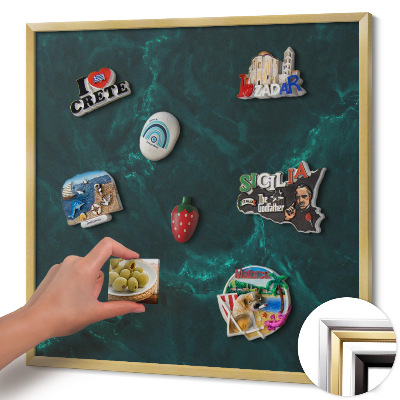 Magnettafel mit goldenem Rahmen Flaschengrüner Marmor