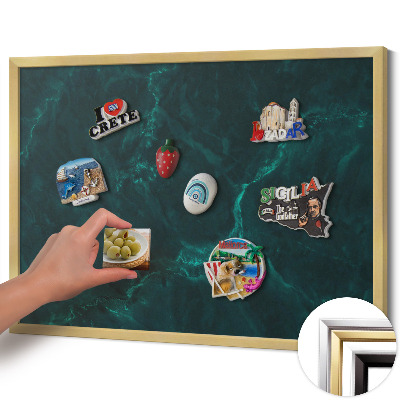 Magnettafel mit goldenem Rahmen Flaschengrüner Marmor