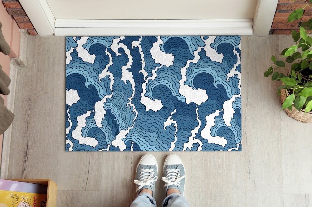 4Pcs JDM Sakura Welle Blau Stoff Fußmatten Innen Teppiche