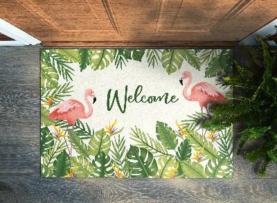 Fussmatte innen Welcome Flamingos und Blätter