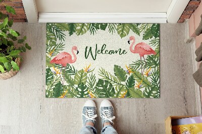 Fussmatte innen Welcome Flamingos und Blätter
