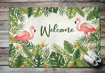 Fussmatte innen Welcome Flamingos und Blätter