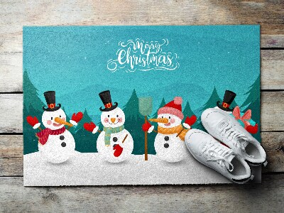 Fussmatte innen Merry Christmas Schneemänner