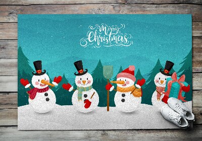 Fussmatte innen Merry Christmas Schneemänner