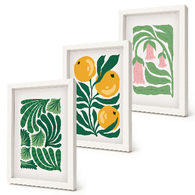 Bilderwand Minimalistische Pflanzenmuster mit Früchten und Blättern