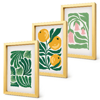 Bilderwand Minimalistische Pflanzenmuster mit Früchten und Blättern